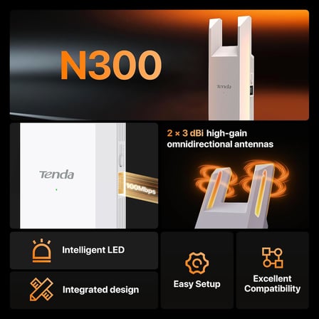 WiFi Genişletici N300, Ethernet Bağlantı Noktalı WiFi Genişletici Sinyal Güçlendirici, 1500 Sq.'ye kadar, Tek Bantlı WiFi Güçlendirici, Tekrarlayıcı Modu ve AP Modu, Kolay Kurulum, Yalnızca