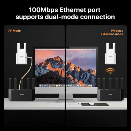 WiFi Genişletici N300, Ethernet Bağlantı Noktalı WiFi Genişletici Sinyal Güçlendirici, 1500 Sq.'ye kadar, Tek Bantlı WiFi Güçlendirici, Tekrarlayıcı Modu ve AP Modu, Kolay Kurulum, Yalnızca