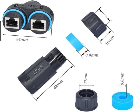 Su geçirmez IP68 Korumalı 1/2 Splitter Dişi + 2XDişi RJ45 Ethernet Konnektör Soketleri CAT6/CAT5E/CAT5 Network Ağ Kabloları