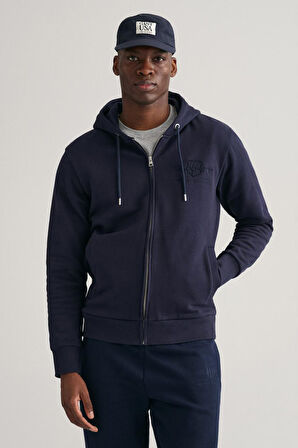 Erkek Fermuarlı Logolu Sweatshirt - Lacivert | L