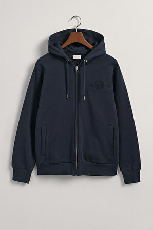 Erkek Fermuarlı Logolu Sweatshirt - Lacivert | S