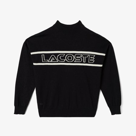 LACOSTE Kadın Regular Fit Dik Yaka Baskılı Siyah Kazak