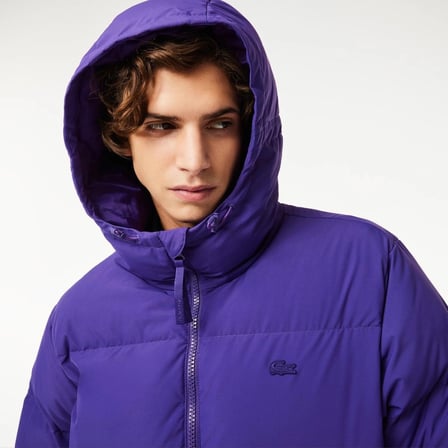 Lacoste Erkek Kapüşonlu Kapitone Mor Mont