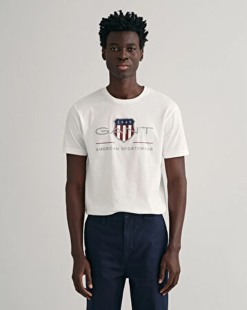 Erkek Regular Fit Bisiklet Yaka Logolu T-shirt-Beyaz | L