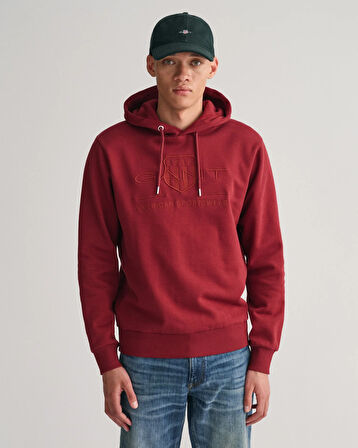 Erkek Regular Fit Kapüşonlu Logolu Sweatshirt-Bordo  | XXXL