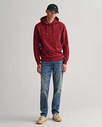 Erkek Regular Fit Kapüşonlu Logolu Sweatshirt-Bordo  | XXXL