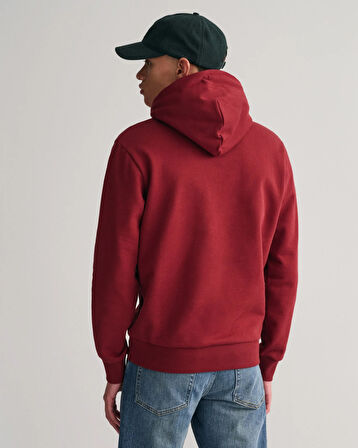 Erkek Regular Fit Kapüşonlu Logolu Sweatshirt-Bordo  | XXXL