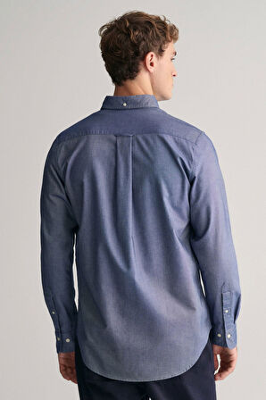 Erkek Regular Fit Düğmeli Yaka Oxford Gömlek - Mavi  | L