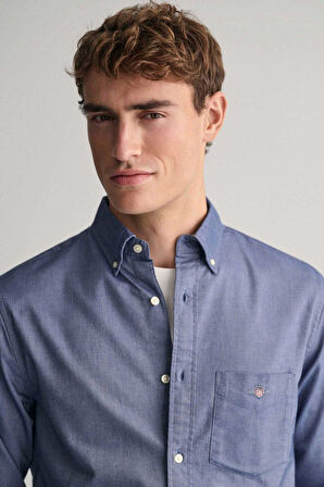 Erkek Regular Fit Düğmeli Yaka Oxford Gömlek - Mavi  | L