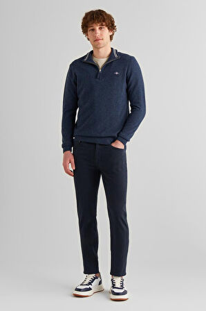 Erkek Regular Fit Yarım Fermuarlı Yün Kazak - Lacivert | M