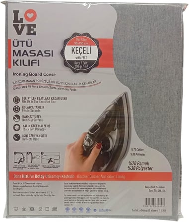 Keçeli Ütü Masası Kılıfı – Kalın Pamuklu ve Isıya Dayanıklı Ütü Masası Örtüsü – Kaymaz Lastikli Kolay Takılan Ütü Kılıfı – Buhar Geçirgen Dayanıklı Kumaş (1, Gri)