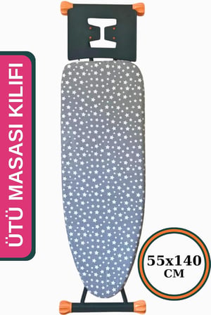 ASEV HOME Ütü Masası Kılıfı Keçeli İpli Stoperli Büyük Boy 55x140 cm AHTER GRİ