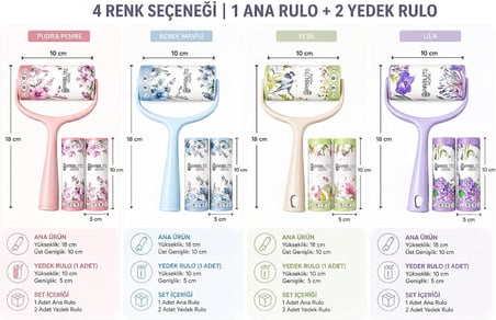 Tüy Toplama Rulosu Seti – 1 Ana Rulo + 2 Yedek Rulo, Güçlü Yapışkanlı Temizlik Rulosu, Kıyafet Koltuk Halı Temizleme (Mavi)