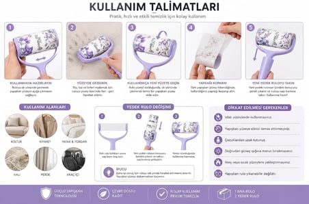 Tüy Toplama Rulosu Seti – 1 Ana Rulo + 2 Yedek Rulo, Güçlü Yapışkanlı Temizlik Rulosu, Kıyafet Koltuk Halı Temizleme (Mavi)
