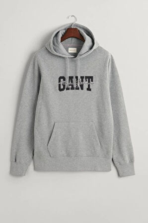 Erkek GANT Regular Fit Kapüşonlu Logolu Sweatshirt - Gri  | L