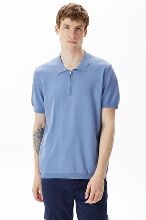Erkek Classic Fit Kısa Kollu Triko - Mavi | XS