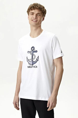 Erkek Nautica Standart Fit Kısa Kollu T-Shirt - Beyaz  | S
