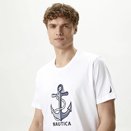 Erkek Nautica Standart Fit Kısa Kollu T-Shirt - Beyaz  | S