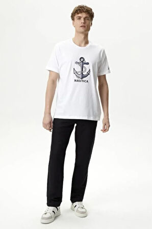 Erkek Nautica Standart Fit Kısa Kollu T-Shirt - Beyaz  | XS
