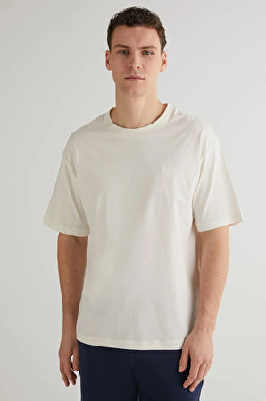 Erkek Gant Relaxed Fit Bisiklet Yaka Logolu T-shirt - Krem  | XXL