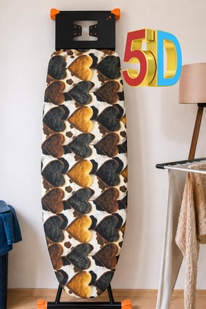 5D Özel Kumaş Keçeli Ütü Masası Kılıfı Masaya göre ayarlanabilir İpli Stoperli 55x140cm TÜYLÜ KALP