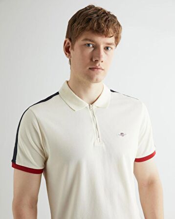 COLOR-BLOCK HALF ZIP PIQUE POLO