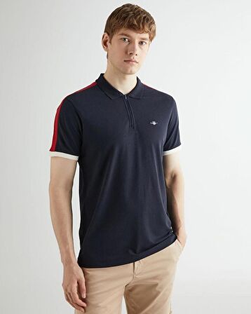 COLOR-BLOCK HALF ZIP PIQUE POLO