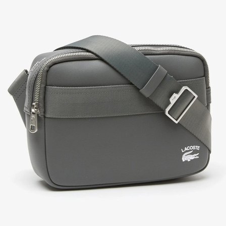 Lacoste Holiday Unisex Leather Bag 22*17*6 Hakiki Deri Ayarlanabilir Askılı Baskılı Unisex Postacı Çantası Gri