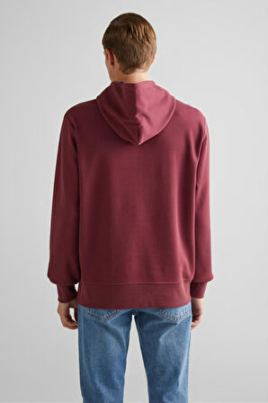 Erkek Kapüşonlu Logolu Sweatshirt - Bordo | L