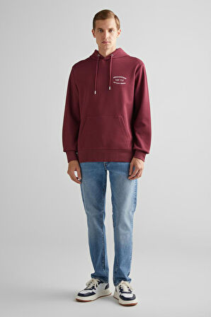 Erkek Kapüşonlu Logolu Sweatshirt - Bordo | L