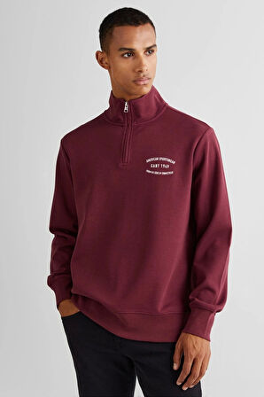 Gant Erkek Bordo Regular Fit Yarım  Fermuarlı Sweatshirt