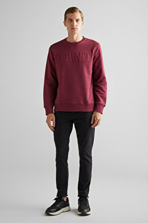 Erkek Bisiklet Yaka Logolu Sweatshirt - Bordo | L