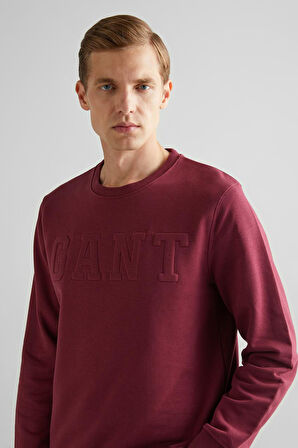 Erkek Bisiklet Yaka Logolu Sweatshirt - Bordo | L