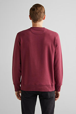 Erkek Bisiklet Yaka Logolu Sweatshirt - Bordo | XL