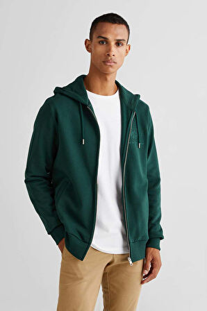 Erkek Regular Fit Kapüşonlu Logolu Sweatshirt - Yeşil  | M