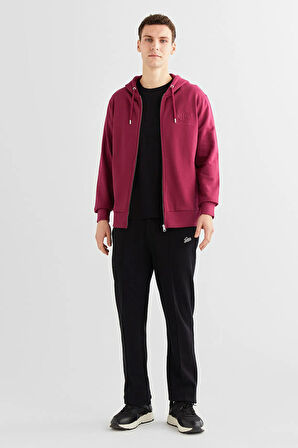 Erkek Regular Fit Kapüşonlu Logolu Sweatshirt - Bordo  | L