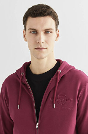 Erkek Regular Fit Kapüşonlu Logolu Sweatshirt - Bordo  | L