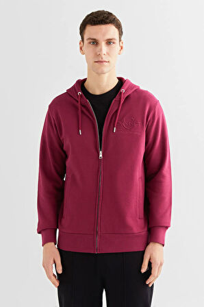 Erkek Regular Fit Kapüşonlu Logolu Sweatshirt - Bordo  | L