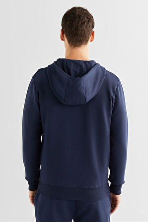 Erkek Relaxed Fit Kapüşonlu Logolu Sweatshirt - Lacivert  | L