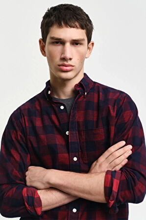Gant Erkek  Kırmızı Regular Fit Düğmeli Yaka Kareli Gömlek