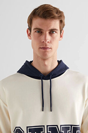 Gant Erkek  Krem Regular Fit Kapüşonlu Logolu Sweatshirt