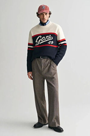 Gant Erkek Lacivert Relaxed Fit Bisiklet Yaka Logolu Kazak