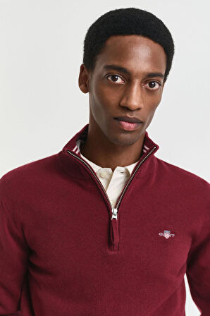 Erkek Regular Fit Fermuarlı Yaka Yün Kazak - Bordo | M