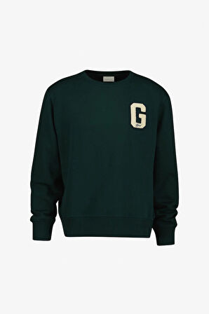 Erkek Regular Fit G Harf Yamalı Bisiklet Yaka Sweatshirt - Koyu Yeşil | S