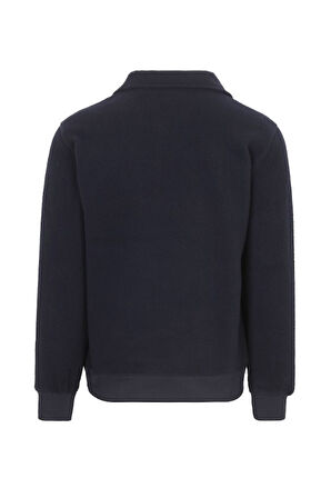 Erkek Polo Yaka Yarım Fermuarlı Aplike Armalı Sweatshirt - Lacivert | L