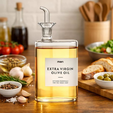 Cam Zeytinyağı Şişesi – Akıtmaz Dökme Aparatlı, Şeffaf Cam Yağlık & Sirkelik, Mutfak İçin Şık Tasarım