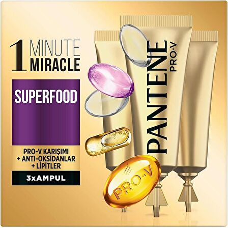 Pantene 1 Minute Miracle Superfood Ampül Saç Bakım Kürü 3x15ML