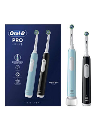 Oral-B Pro Series 1 Elektrikli Şarjlı Diş Fırçası 2li Set Siyah, Mavi - 4 Adet Yedek Başlık (Yumuşak