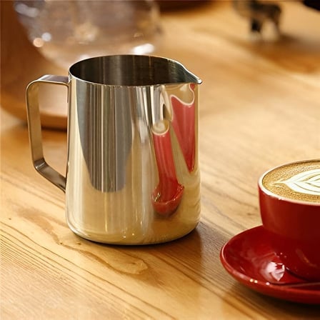 ® Paslanmaz Çelik Sütlük - Barista Süt Isıtıcı & Köpürtücü | Latte Art Pitcher | Küçük & Büyük Boy Seçenekli, Ocak Üstü Çelik Süt Potu (350 ml)