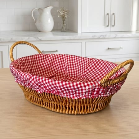 Oval Hasır Ekmeklik Sepeti – Kumaş Astarlı Dekoratif Sofra & Kahvaltı Ekmek Sepeti - Açık Renk